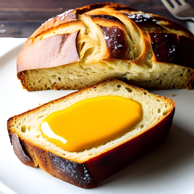 A piece of bread with a yellow liquid on it