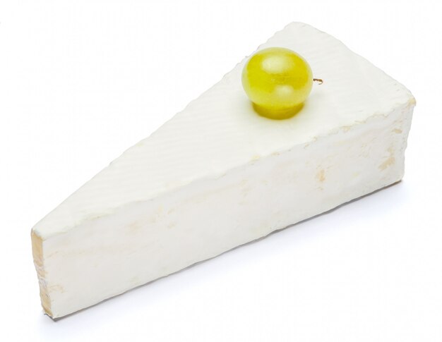 Piece of brie or camambert cheese on a white space