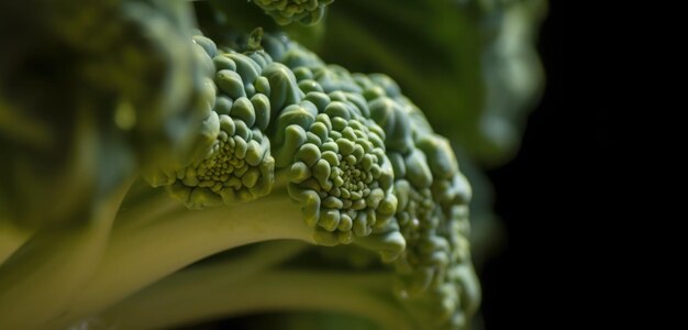 A piece of broccoli has a small hole in the center.