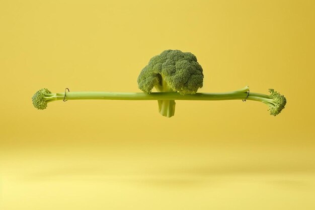 A piece of broccoli sitting on top of a stick