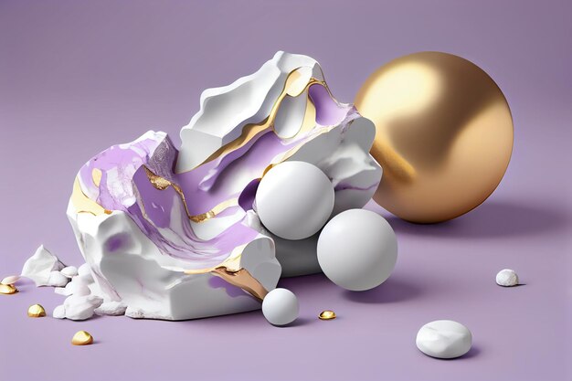 A piece of broken egg with white and gold paint on it