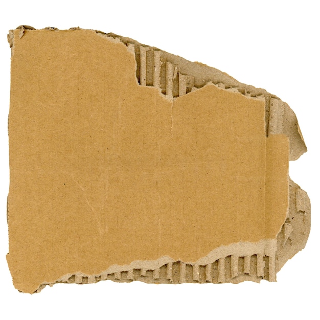 Photo piece of brown corrugated cardboard isolated over white