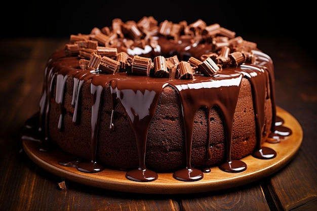 A piece of brownie cake with lots of melted chocolate on a white plate