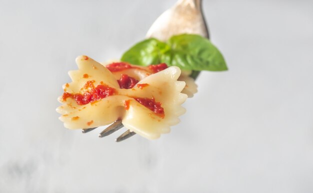 Piece of butterfly pasta on a fork