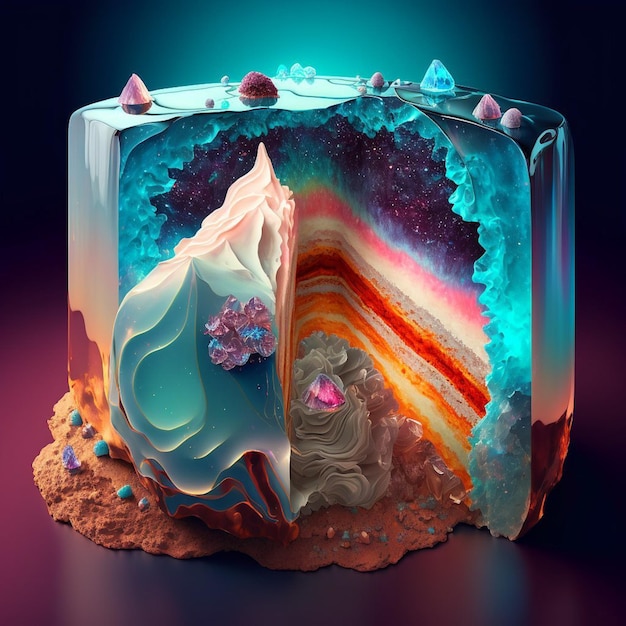 A piece of cake is shown with the layers inside.