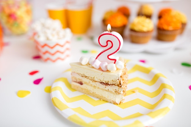 piece of cake on plate at birthday party