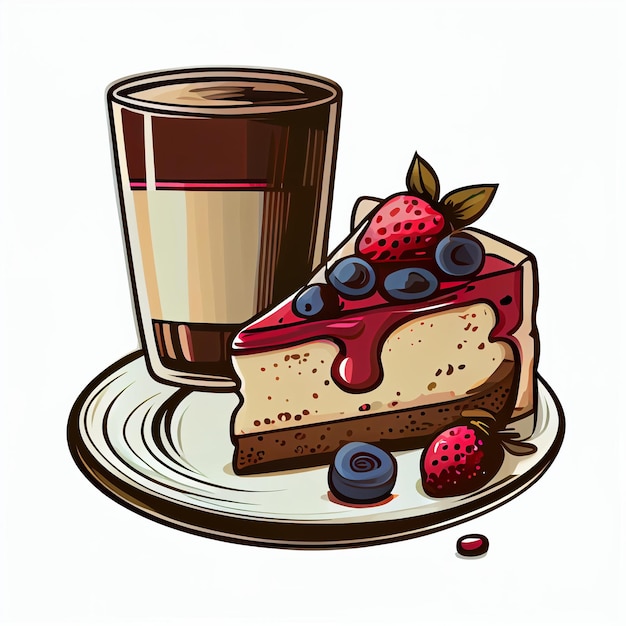 Piece of cake on a plate next to a cup of coffee generative ai