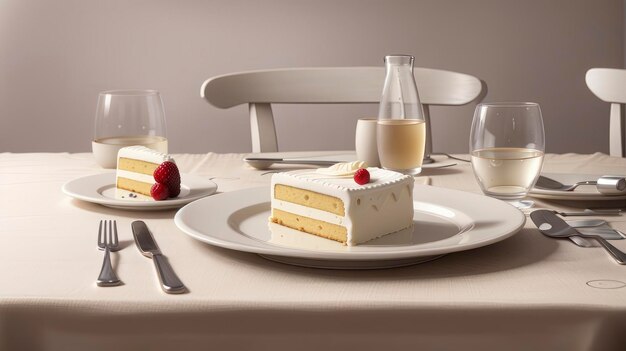 a piece of cake on a plate with a glass of champagne on the side