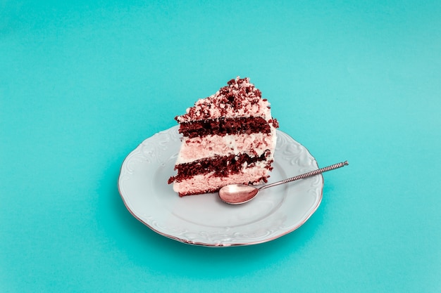 Piece of cake on vintage white plate