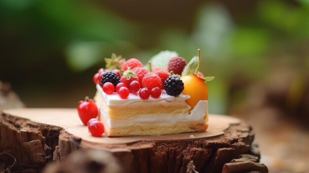 A piece of cake with berries on it