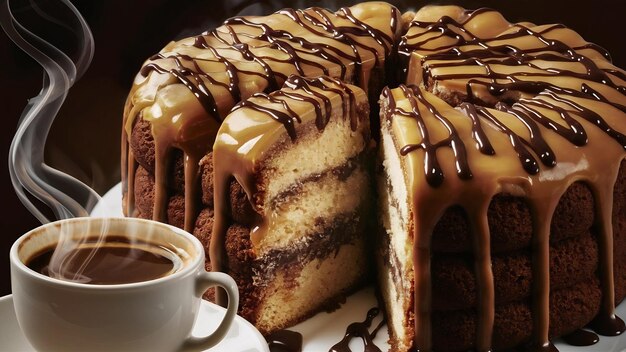 Photo piece of cake with caramel and chocolade