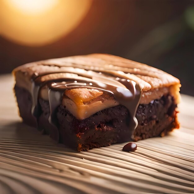 その上にカラメルのアイスが付いたケーキの塊