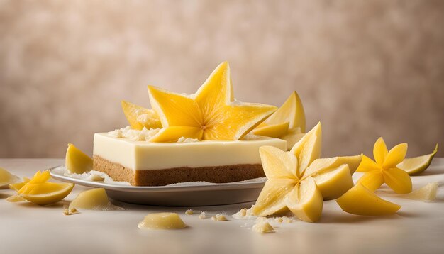 Photo a piece of cake with lemon slices on a plate