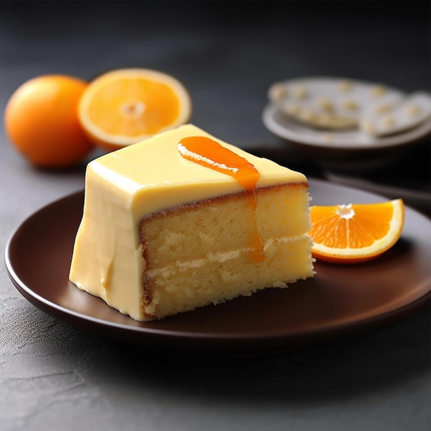 오렌지 아이싱 을 넣은 케이크 한 조각