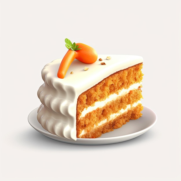 A piece of carrot cake with a carrot on top