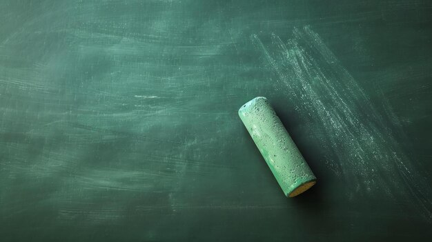 Piece of chalk on a blackboard The chalk is green and the blackboard is dark green