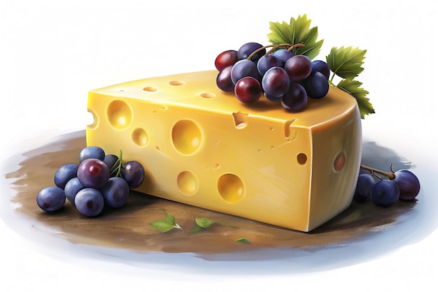 Piece of Cheese Topped With Grapes