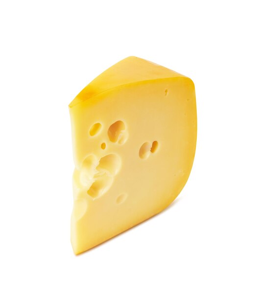 Piece of cheese on a white