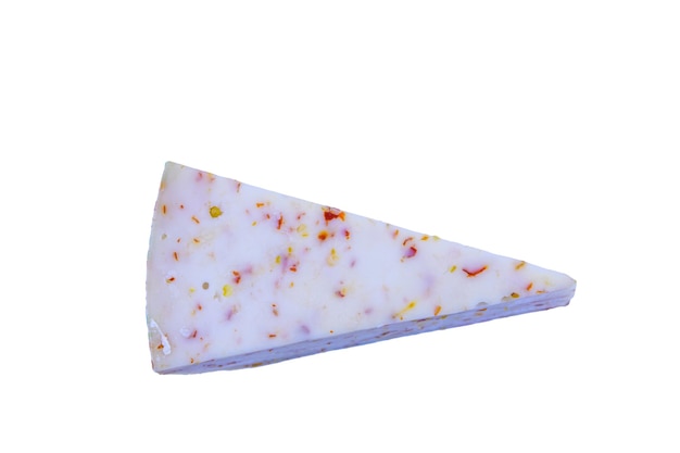 Piece of cheese with chili pepper isolated on a white background