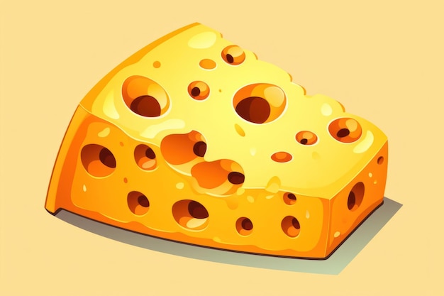 Piece of cheese with holes food cartoon flat