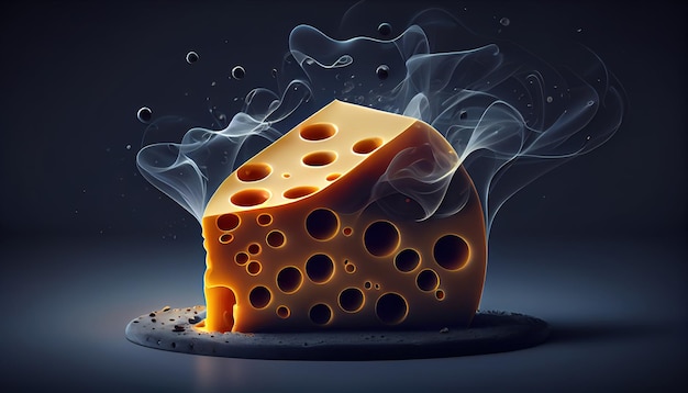 A piece of cheese with holes in the middle