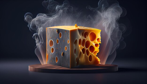 A piece of cheese with holes in the middle