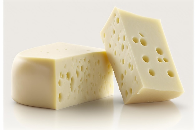 A piece of cheese with holes in the middle