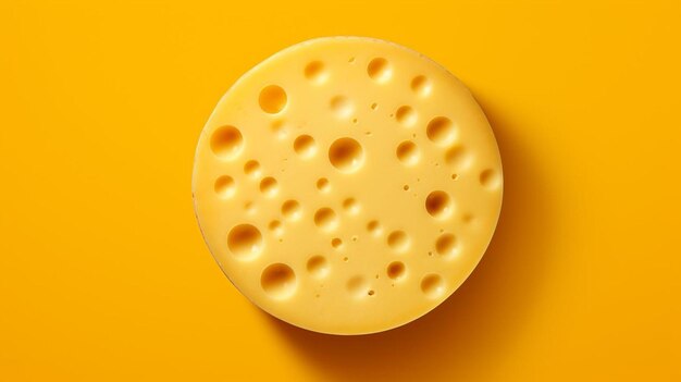 a piece of cheese on a yellow surface