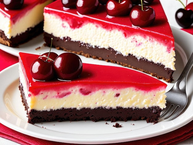 A piece of cheesecake with a cherry on top.