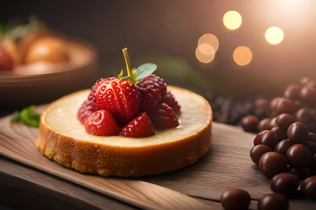 Un pezzo di cheesecake con sopra i lamponi