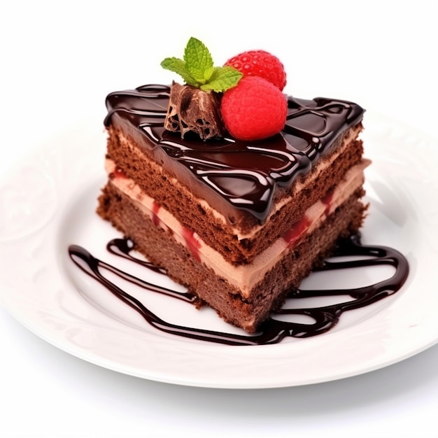Piece of chocolate cake on isolated white background