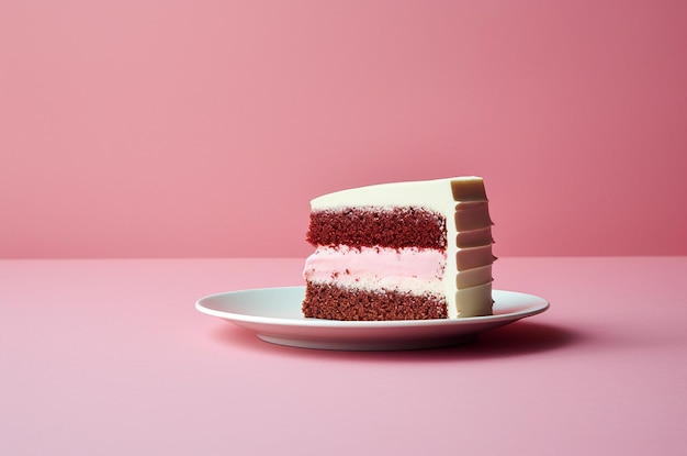 Piece of chocolate cake with pink cream Generative AI