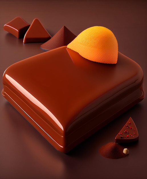 Кусочек шоколада с долькой апельсина на нем