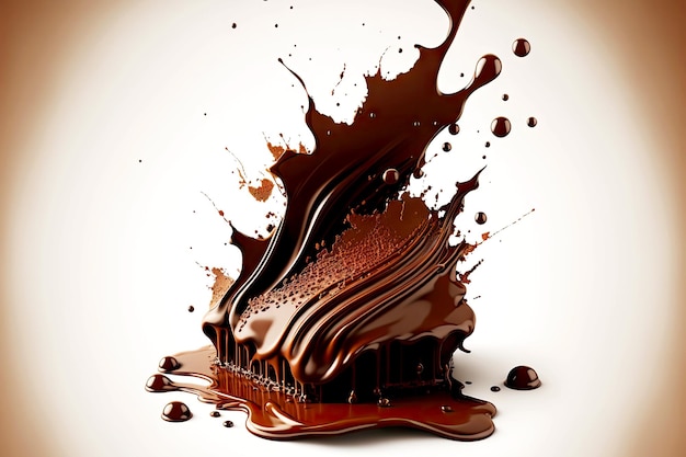 Piece of chocolate with spreading chocolate splash created with generative ai