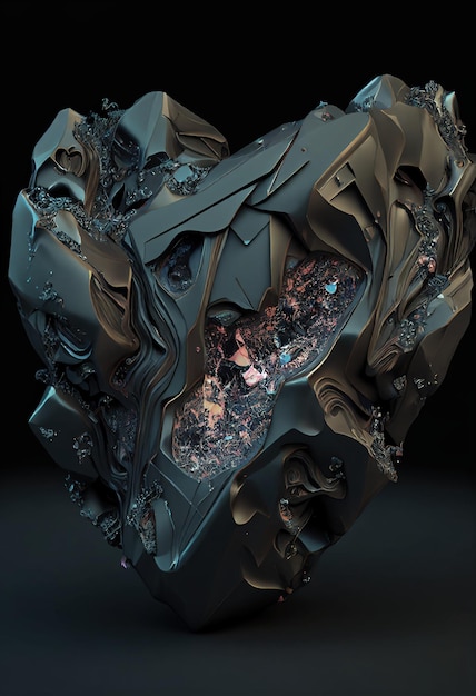 Piece of dark futuristic heart generated by artificial intelligence