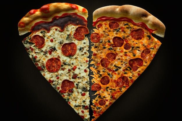 Кусок вкусной запеченной пиццы в форме сердца Generative ai
