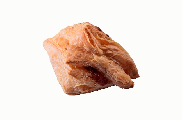 A piece of food that is on a white background