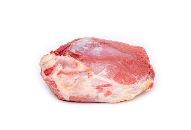 Piece of fresh raw horse meat isolated on white surface