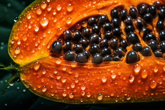 A piece of fruit with water droplets on it