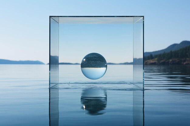 Foto pezzo di vetro che contiene uova nell'oceano ai generativo