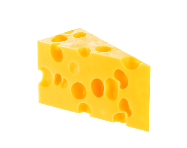 Кусок твердого сыра изолированы. Швейцарец или маасдам