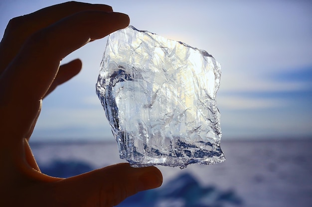 piece of ice baikal on ice, nature winter season crystal water transparent outdoor