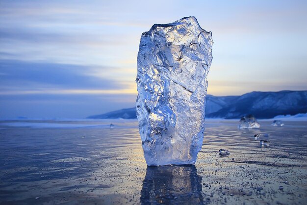 Piece of ice baikal on ice, nature winter season crystal water transparent outdoor