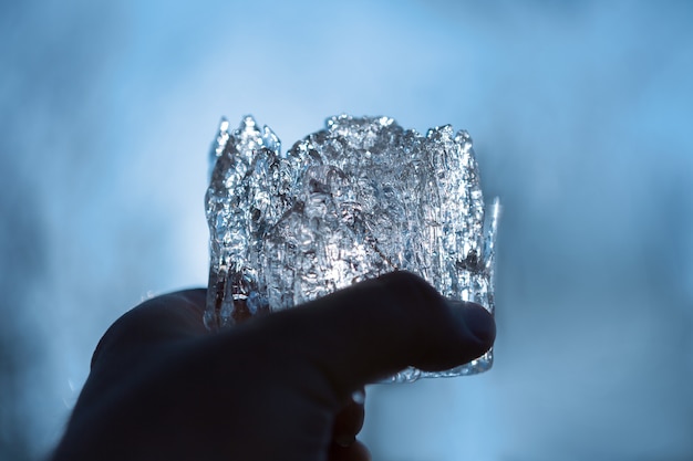 A piece of ice in hand