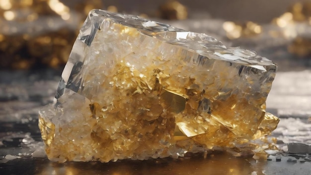 A piece of ice with gold