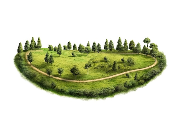 Piece of land with grass field and trees Composition Floating island with green grass and trees