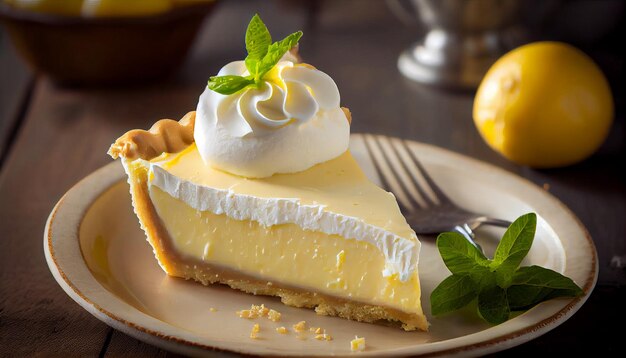 A piece of lemon cream pie