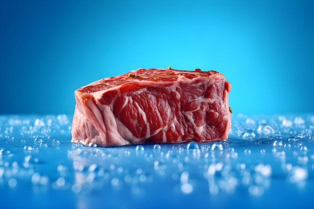 Photo a piece of meat on a blue background