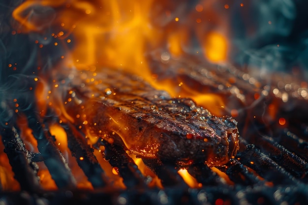 A piece of meat is being cooked on a grill