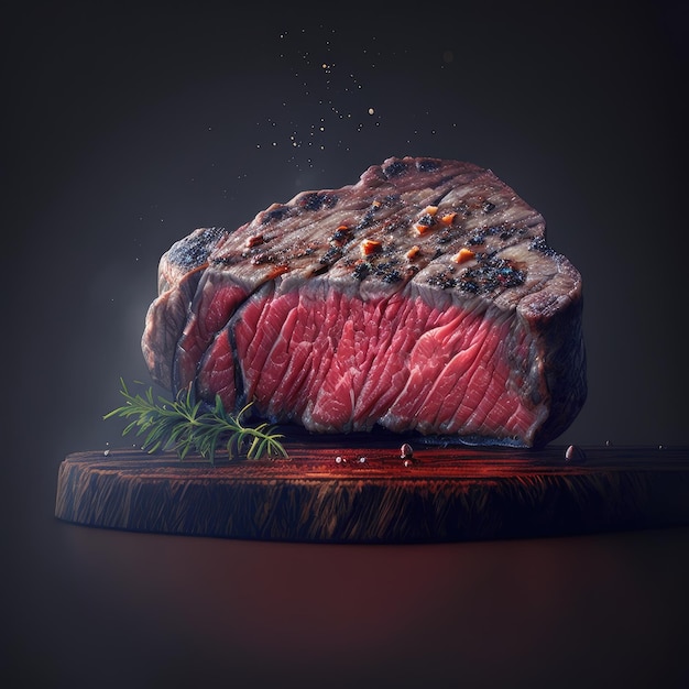A piece of meat with a sprig of dill on it